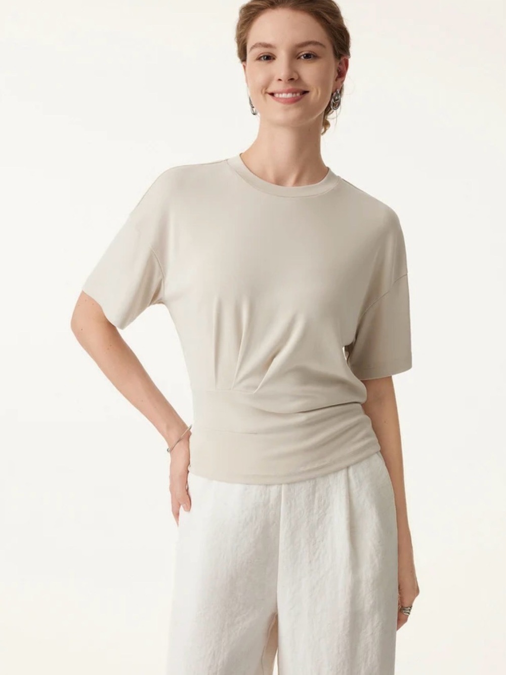 OGL Soft Draped Sandwashed Tucked Fit Tee Morning Mist Cream Women’s XL NWT